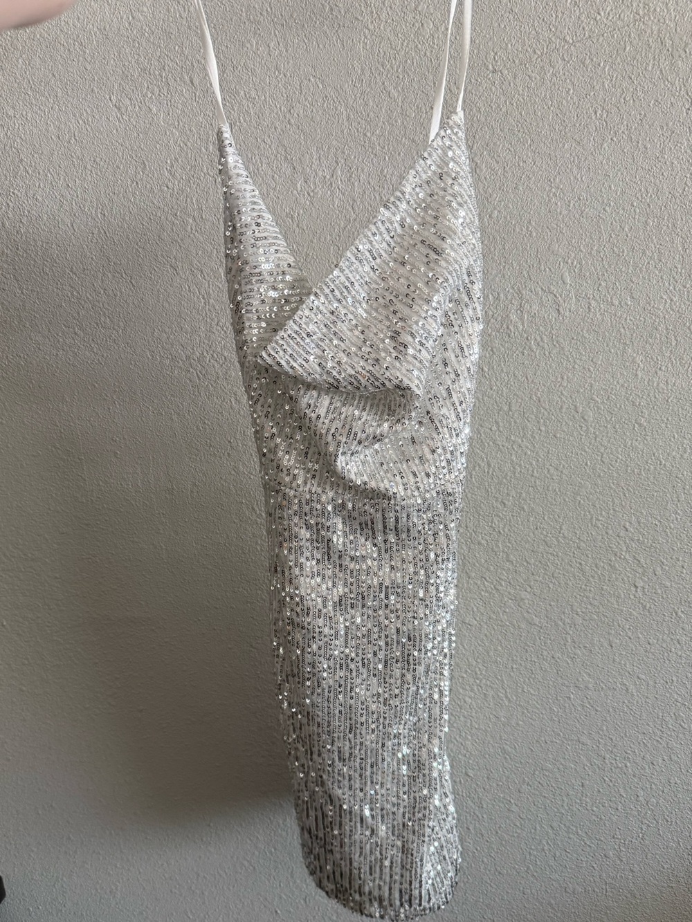 Lulu's Silver Sequin Cowl Slip Mini Dress